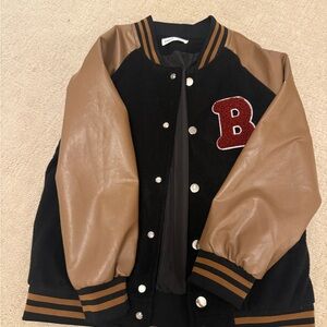 SHEIN Black and Brown Kids Varsity Jacket